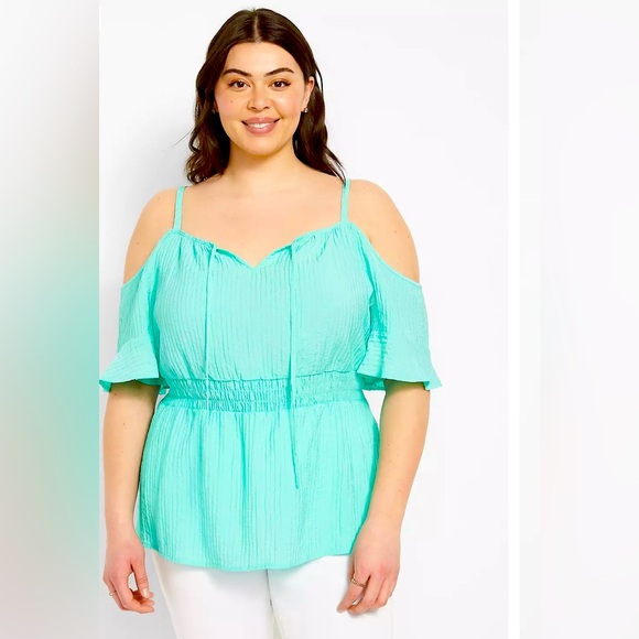 Lane Bryant Tops - Lane Bryant Seafoam Off the Shoulder Blouse Sz 24